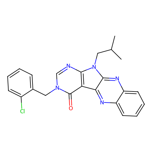 3-(2-chlorobenzyl)-11-isobutyl-3H-pyrimido[5',4':4,5]pyrrolo[2,3-b]quinoxalin-4(11H)-one structure