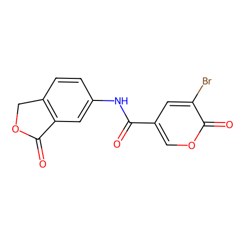 3-bromo-2-oxo-N-(3-oxo-1,3-dihydroisobenzofuran-5-yl)-2H-pyran-5-carboxamide structure
