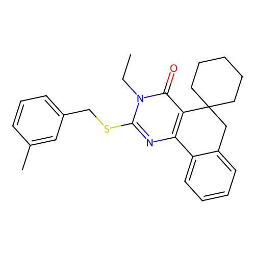 3-ethyl-2-((3-methylbenzyl)thio)-3H-spiro[benzo[h]quinazoline-5,1'-cyclohexan]-4(6H)-one structure