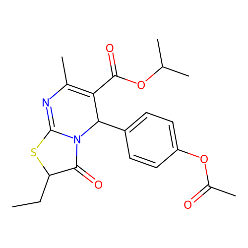 isopropyl 5-[4-(acetyloxy)phenyl]-2-ethyl-7-methyl-3-oxo-2,3-dihydro-5H-[1,3]thiazolo[3,2-a]pyrimidine-6-carboxylate structure