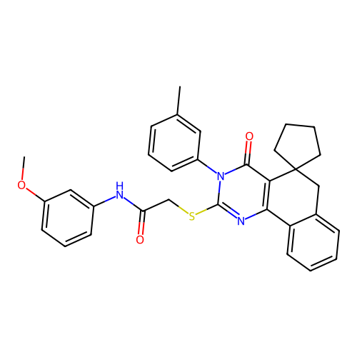 N-(3-methoxyphenyl)-2-((4-oxo-3-(m-tolyl)-4,6-dihydro-3H-spiro[benzo[h]quinazoline-5,1'-cyclopentan]-2-yl)thio)acetamide structure