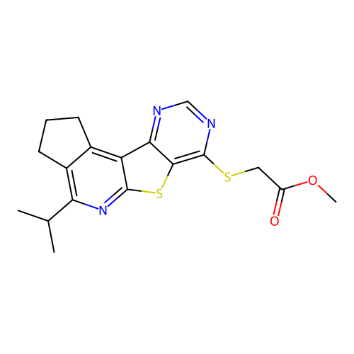 methyl {[4-(propan-2-yl)-2,3-dihydro-1H-cyclopenta[4',5']pyrido[3',2':4,5]thieno[3,2-d]pyrimidin-7-yl]sulfanyl}acetate structure