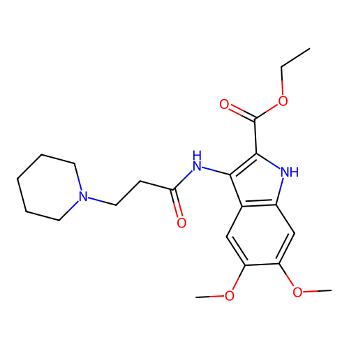 ethyl 5,6-dimethoxy-3-(3-(piperidin-1-yl)propanamido)-1H-indole-2-carboxylate structure