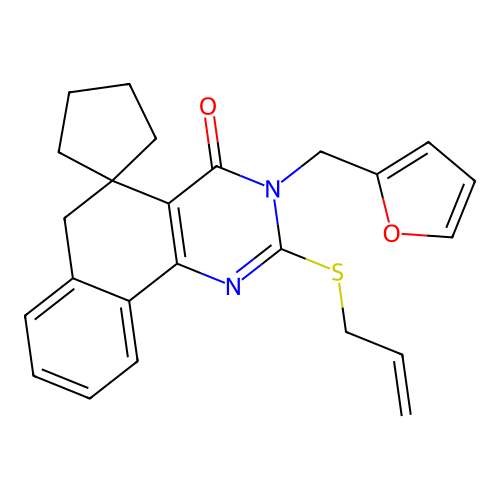 2-(allylthio)-3-(furan-2-ylmethyl)-3H-spiro[benzo[h]quinazoline-5,1'-cyclopentan]-4(6H)-one structure