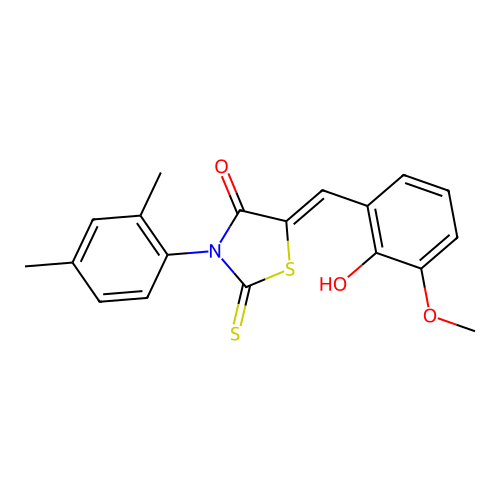 (Z)-3-(2,4-dimethylphenyl)-5-(2-hydroxy-3-methoxybenzylidene)-2-thioxothiazolidin-4-one structure