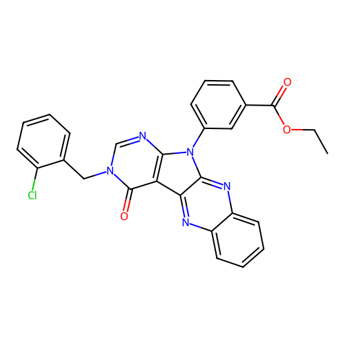 ethyl 3-(3-(2-chlorobenzyl)-4-oxo-3H-pyrimido[5',4':4,5]pyrrolo[2,3-b]quinoxalin-11(4H)-yl)benzoate structure
