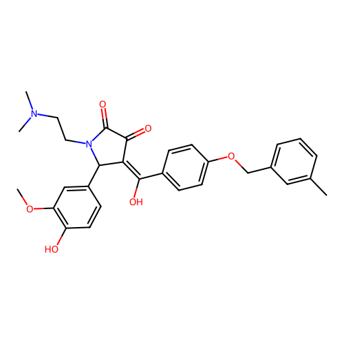 (4E)-1-(2-dimethylaminoethyl)-5-(4-hydroxy-3-methoxyphenyl)-4-[hydroxy-[4-[(3-methylphenyl)methoxy]phenyl]methylidene]pyrrolidine-2,3-dione structure