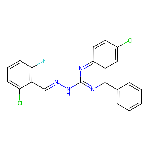 6-chloro-2-[(2E)-2-(2-chloro-6-fluorobenzylidene)hydrazinyl]-4-phenylquinazoline structure