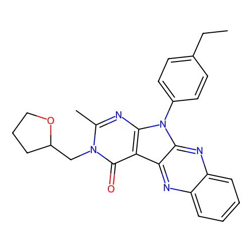 11-(4-ethylphenyl)-2-methyl-3-((tetrahydrofuran-2-yl)methyl)-3H-pyrimido[5',4':4,5]pyrrolo[2,3-b]quinoxalin-4(11H)-one structure