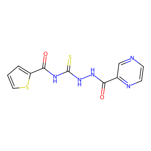 N-{[2-(pyrazin-2-ylcarbonyl)hydrazinyl]carbonothioyl}thiophene-2-carboxamide structure