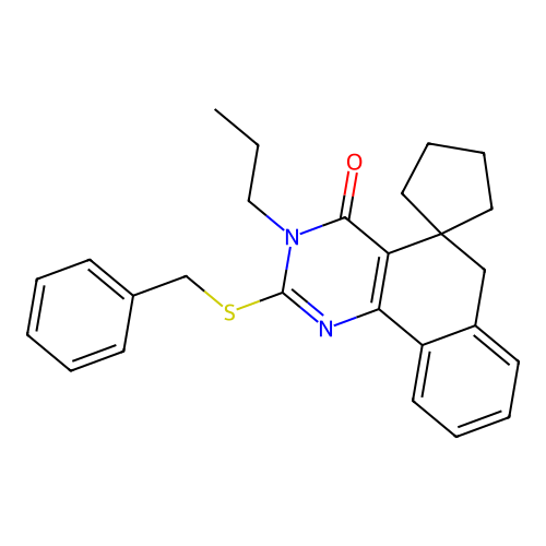 2-(benzylthio)-3-propyl-3H-spiro[benzo[h]quinazoline-5,1'-cyclopentan]-4(6H)-one structure