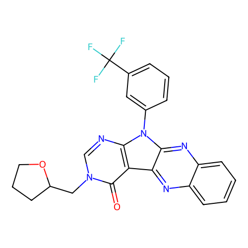 3-((tetrahydrofuran-2-yl)methyl)-11-(3-(trifluoromethyl)phenyl)-3H-pyrimido[5',4':4,5]pyrrolo[2,3-b]quinoxalin-4(11H)-one structure