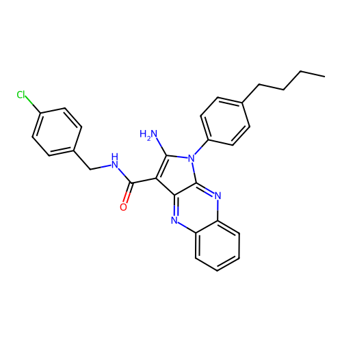 2-amino-1-(4-butylphenyl)-N-(4-chlorobenzyl)-1H-pyrrolo[2,3-b]quinoxaline-3-carboxamide structure
