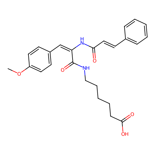 6-((E)-2-cinnamamido-3-(4-methoxyphenyl)acrylamido)hexanoic acid structure
