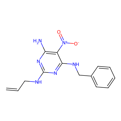 4-N-benzyl-5-nitro-2-N-prop-2-enylpyrimidine-2,4,6-triamine structure