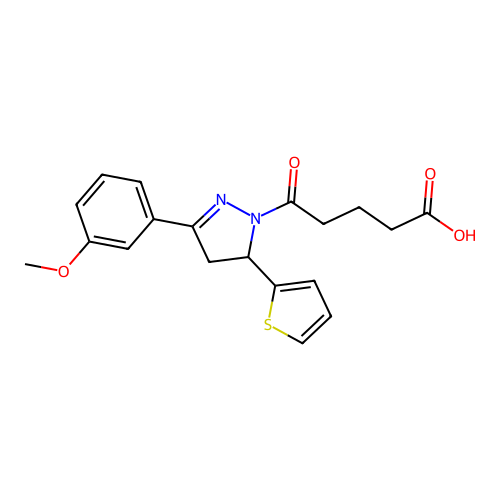 5-[3-(3-Methoxy-phenyl)-5-thiophen-2-yl-4,5-dihydro-pyrazol-1-yl]-5-oxo-pentanoic acid structure