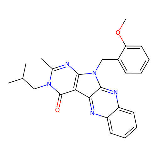 3-isobutyl-11-(2-methoxybenzyl)-2-methyl-3H-pyrimido[5',4':4,5]pyrrolo[2,3-b]quinoxalin-4(11H)-one structure