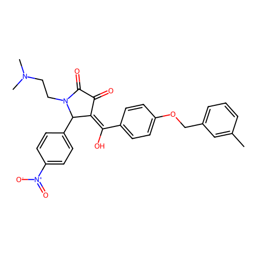 (4E)-1-(2-dimethylaminoethyl)-4-[hydroxy-[4-[(3-methylphenyl)methoxy]phenyl]methylidene]-5-(4-nitrophenyl)pyrrolidine-2,3-dione structure