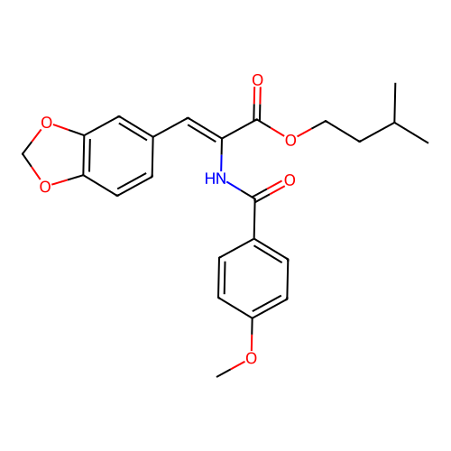 (Z)-isopentyl 3-(benzo[d][1,3]dioxol-5-yl)-2-(4-methoxybenzamido)acrylate structure