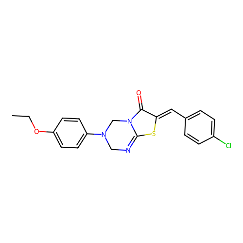 (7Z)-7-(4-chlorobenzylidene)-3-(4-ethoxyphenyl)-3,4-dihydro-2H-[1,3]thiazolo[3,2-a][1,3,5]triazin-6(7H)-one structure