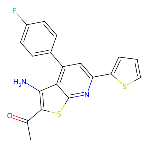 1-(3-amino-4-(4-fluorophenyl)-6-(thiophen-2-yl)thieno[2,3-b]pyridin-2-yl)ethanone structure