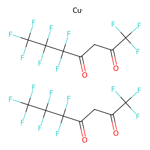 Copper;bis(1,1,1,5,5,6,6,7,7,7-decafluoroheptane-2,4-dione) structure