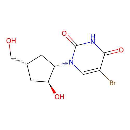 5-bromo-1-[(1S,2S,4R)-2-hydroxy-4-(hydroxymethyl)cyclopentyl]pyrimidine-2,4-dione structure