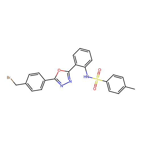 N-(2-(5-(4-(bromomethyl)phenyl)-1,3,4-oxadiazol-2-yl)phenyl)-4-methylbenzenesulfonamide structure