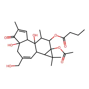 9a-(acetyloxy)-4a,7b-dihydroxy-3-(hydroxymethyl)-1,1,6,8-tetramethyl-5-oxo-1a,1b,4,4a,5,7a,7b,8,9,9a-decahydro-1h-cyclopropa[3,4]benzo[1,2-e]azulen-9-yl butanoate structure