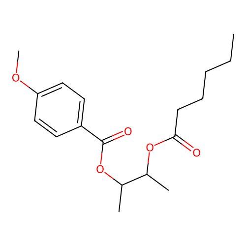 Benzoic acid, 4-methoxy-, 1-methyl-2-((1-oxohexyl)oxy)propyl ester structure