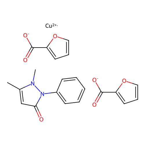 Copper, (1,2-dihydro-1,5-dimethyl-2-phenyl-3H-pyrazol-3-one-O)(2-furancarboxylato-O(sup 1), O(sup 2))(2-furancarboxylato-O(sup 2))- structure