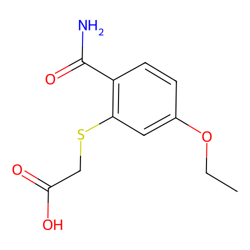 ((2-(Aminocarbonyl)-5-ethoxyphenyl)thio)acetic acid structure
