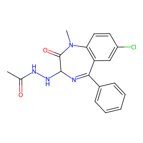 1-Methyl-7-chloro-5-phenyl-3-acetylhydrazino-2,3-dihydro-1H-1,4-benzodiazepin-2-one structure
