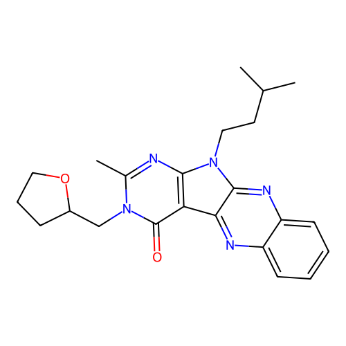 11-isopentyl-2-methyl-3-((tetrahydrofuran-2-yl)methyl)-3H-pyrimido[5',4':4,5]pyrrolo[2,3-b]quinoxalin-4(11H)-one structure