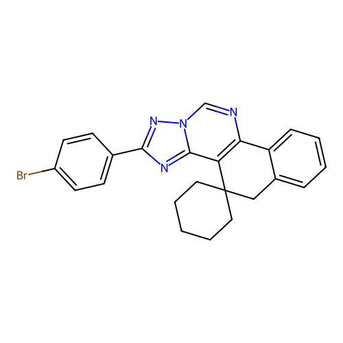 2-(4-bromophenyl)-5H-spiro[benzo[h][1,2,4]triazolo[1,5-c]quinazoline-4,1'-cyclohexane] structure