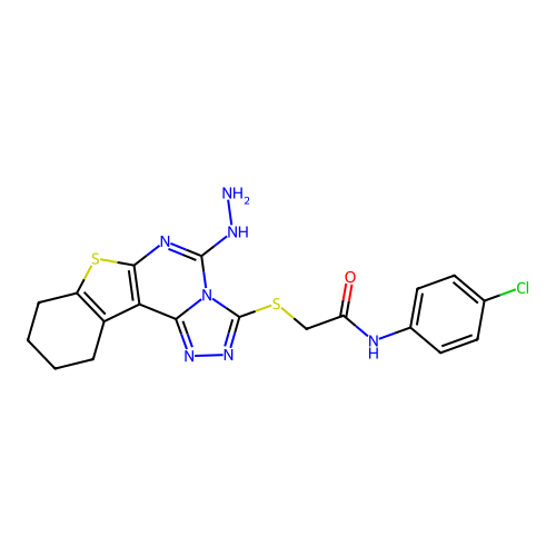 N-(4-chlorophenyl)-2-((5-hydrazinyl-8,9,10,11-tetrahydrobenzo[4,5]thieno[3,2-e][1,2,4]triazolo[4,3-c]pyrimidin-3-yl)thio)acetamide structure