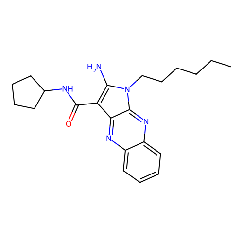 2-amino-N-cyclopentyl-1-hexyl-1H-pyrrolo[2,3-b]quinoxaline-3-carboxamide structure