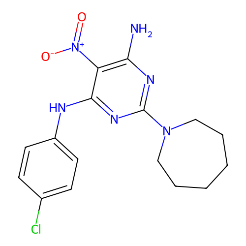 2-(azepan-1-yl)-N-(4-chlorophenyl)-5-nitropyrimidine-4,6-diamine structure
