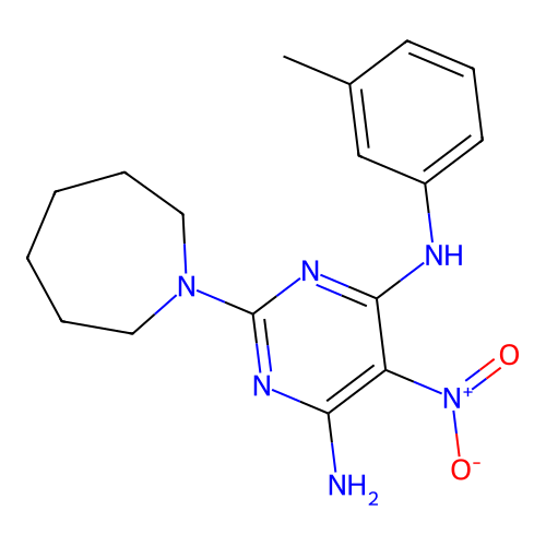 2-(azepan-1-yl)-N-(3-methylphenyl)-5-nitropyrimidine-4,6-diamine structure
