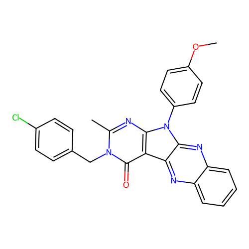 3-(4-chlorobenzyl)-11-(4-methoxyphenyl)-2-methyl-3H-pyrimido[5',4':4,5]pyrrolo[2,3-b]quinoxalin-4(11H)-one structure