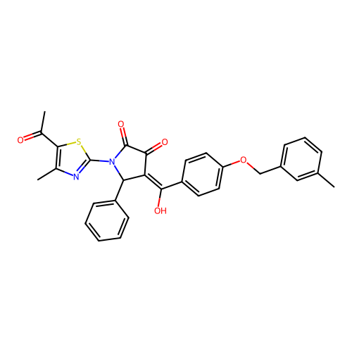 (4E)-1-(5-acetyl-4-methyl-1,3-thiazol-2-yl)-4-(hydroxy{4-[(3-methylbenzyl)oxy]phenyl}methylidene)-5-phenylpyrrolidine-2,3-dione structure
