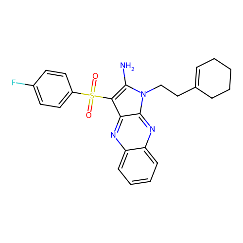 1-[2-(cyclohexen-1-yl)ethyl]-3-(4-fluorophenyl)sulfonylpyrrolo[3,2-b]quinoxalin-2-amine structure