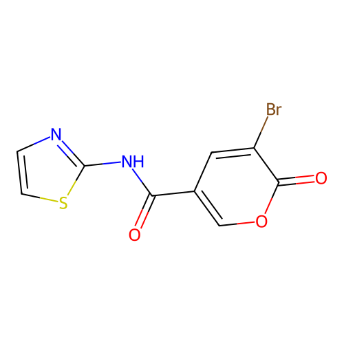 3-bromo-2-oxo-N-(thiazol-2-yl)-2H-pyran-5-carboxamide structure