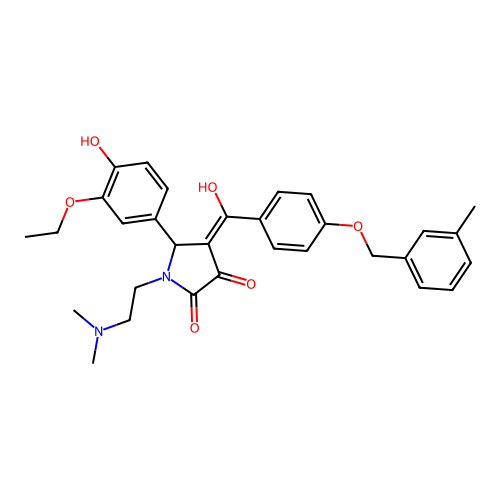 (4E)-1-(2-dimethylaminoethyl)-5-(3-ethoxy-4-hydroxyphenyl)-4-[hydroxy-[4-[(3-methylphenyl)methoxy]phenyl]methylidene]pyrrolidine-2,3-dione structure