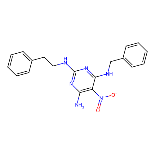 N~4~-benzyl-5-nitro-N~2~-(2-phenylethyl)pyrimidine-2,4,6-triamine structure