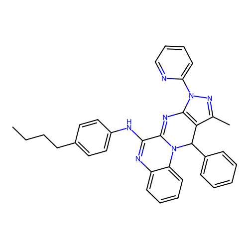 N-(4-butylphenyl)-10-methyl-11-phenyl-8-(pyridin-2-yl)-8,11-dihydropyrazolo[3',4':4,5]pyrimido[1,2-a]quinoxalin-6-amine structure