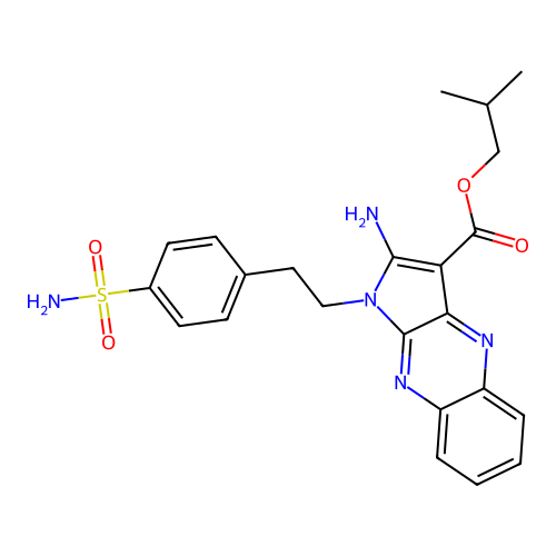 isobutyl 2-amino-1-(4-sulfamoylphenethyl)-1H-pyrrolo[2,3-b]quinoxaline-3-carboxylate structure