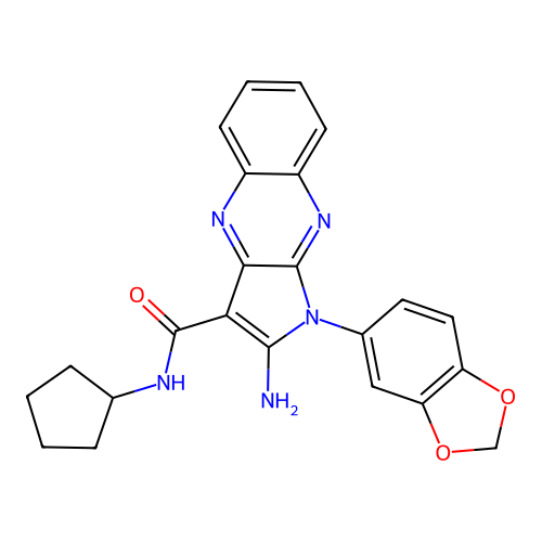 2-amino-1-(1,3-benzodioxol-5-yl)-N-cyclopentyl-1H-pyrrolo[2,3-b]quinoxaline-3-carboxamide structure