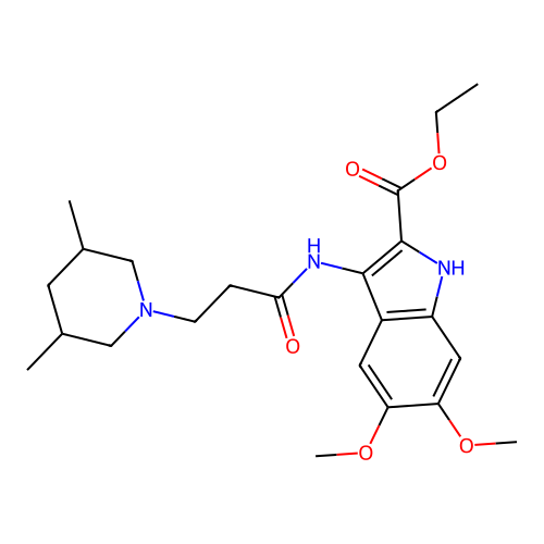 ethyl 3-(3-(3,5-dimethylpiperidin-1-yl)propanamido)-5,6-dimethoxy-1H-indole-2-carboxylate structure
