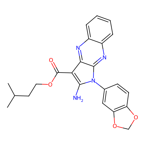 3-methylbutyl 2-amino-1-(1,3-benzodioxol-5-yl)-1H-pyrrolo[2,3-b]quinoxaline-3-carboxylate structure